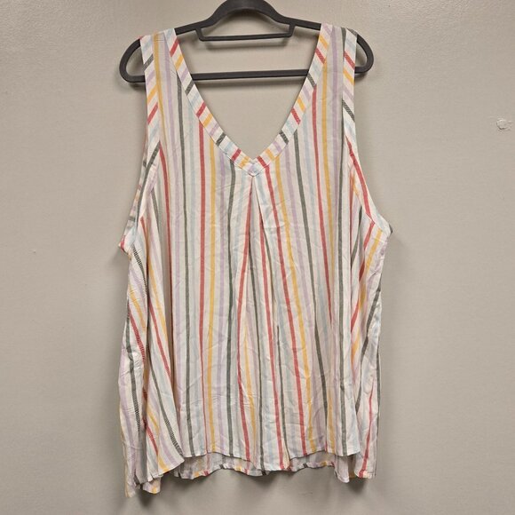 Torrid Challis Pleated Detail Rainbow Striped Sleeveless V-Neck Tank Top 4 - Picture 2 of 7